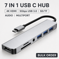 Hub USB-C 7-en-1 en gros, adaptateur multiport 4K, lecteur de cartes SD/TF USB 3.0, station d'accueil audio Type-C pour ordinateur portable