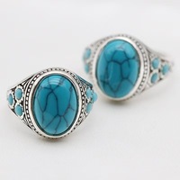 Nouvelle parure de bagues islamiques tendance en alliage avec pierre précieuse turquoise bleue, bague de couple, cadeau vintage pour les fêtes