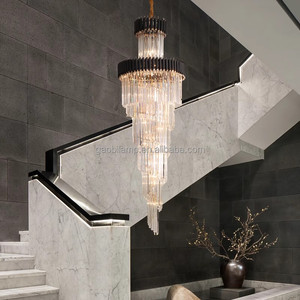 Design moderno porta d'ingresso oro nero di lusso soggiorno <span class=keywords><strong>lampadari</strong></span> di cristallo soffitto alto luce a sospensione per la <span class=keywords><strong>sala</strong></span> dell'hotel - Product Image 5