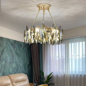 Lámpara de araña de cristal redonda con múltiples cabezales E27 LED para sala de estar, comedor, dormitorio, luz de techo para el hogar - Product Image 1