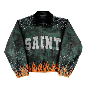 Bling Streetwear Winter <b>Denim</b> Jacket Men Women Stand Custom Front Logo Luxury Breathable High Street <b>Coat</b> Parties Bamboo Lining - Product Image 1