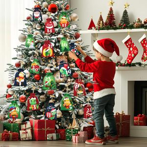 Calendario de Adviento de Navidad de 24 bolsillos, bolsa de tela, decoración colgante ecológica para uso en exteriores, desenvolver diario en forma de Papá Noel - Product Image 6