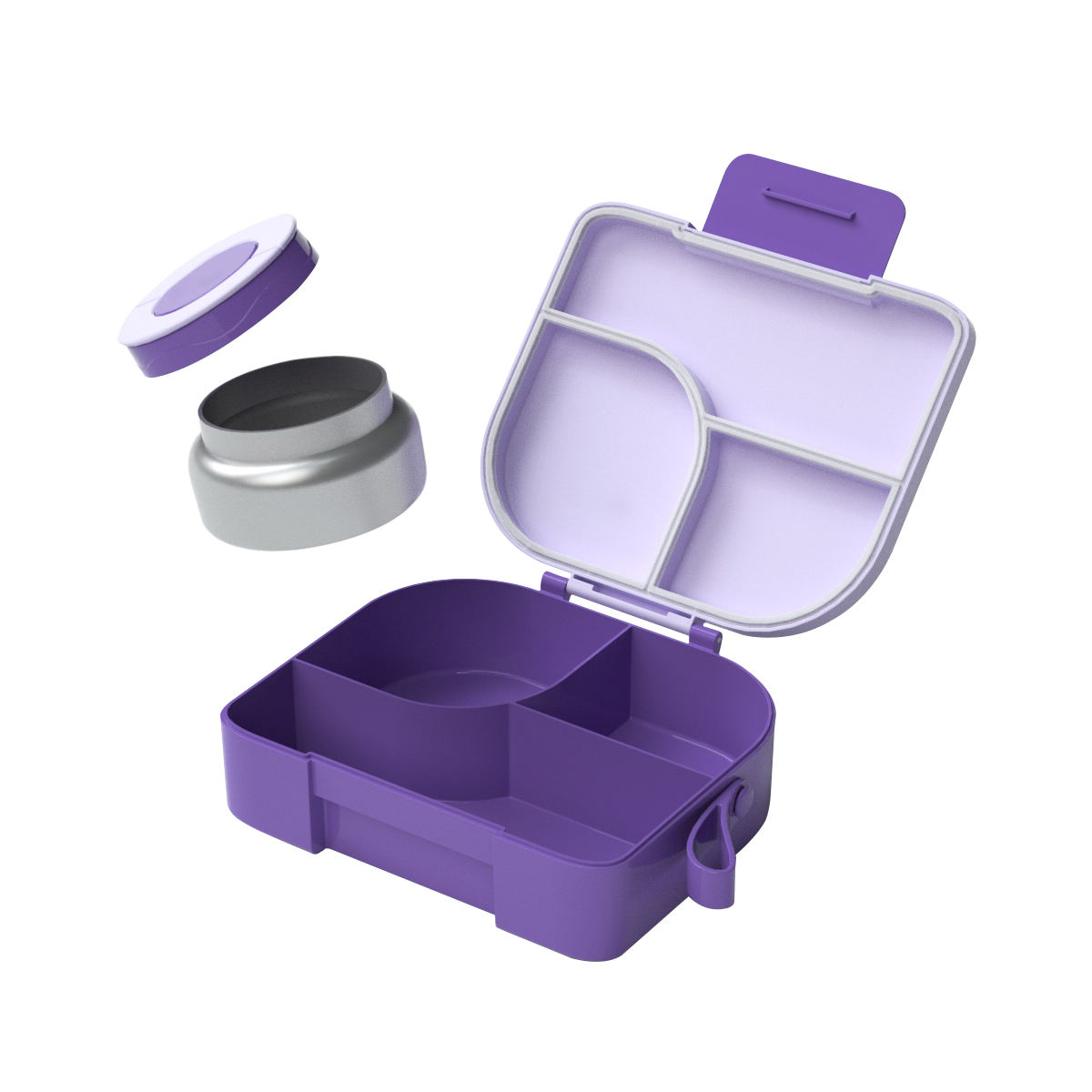 Purple lunch box with stainless steel jar