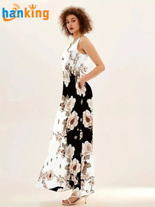 Robe longue moulante élégante pour femme, sexy, sans manches, col rond, imprimée, fendue sur le côté, pour soirée en boîte de nuit, grande <span class=keywords><strong>taille</strong></span> 5XL - Product Image 3