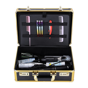 Hair Styling <b>Tools</b> <b>Set</b> Portable Clipper <b>Box</b> With Scissors And Accessories For General Use Medium Size Gold Black - Product Image 1