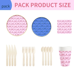 DAMAI Fournitures pour fête prénatale et anniversaire d'enfants, bleu rose, nœud papillon, vaisselle jetable de forme ronde, serviettes en papier, gobelets, assiettes - Product Image 6