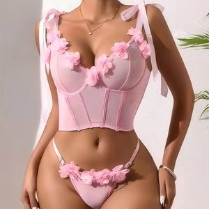 Nuevo Conjunto de Lencería Sexy de Lujo Color Naranja y Rosa, Tanga de Alta Calidad con Bordado a Máquina, Transpirable y Delgado - Product Image 2