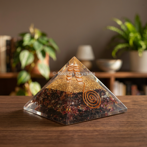 Pirámide de Orgón con Cristales RozRin, Bobina de Cobre y Gemas de Ágata para Decoración del Hogar y Feng Shui |   Tema Budista - Product Image 3