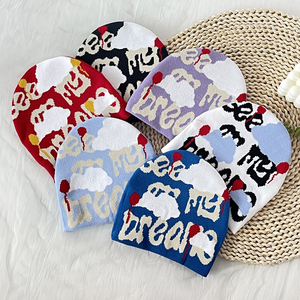 หมวกบีนนี่ผ้าแจ็คการ์ดถักโลโก้คุณภาพสูงมองเห็นความฝันของฉันในฤ<span class=keywords><strong>ดู</strong></span>หนาวทรงเสน่ห์กลางแจ้งแนวสตรีทสวมใส่ไร้กระดุมข้อมือสำหรับการเดินทาง - Product Image 1