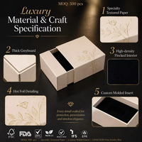Boîte à bijoux de luxe à ouverture escamotable, OEM ODM, avec feuille d'or et d'argent, certifiée FSC BRC, pour emballage cadeau de colliers et bagues, MOQ500