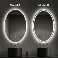 Miroir de salle de bain LED elliptique mural avec rendu des couleurs élevé, anti-buée, capteur tactile Bluetooth personnalisé