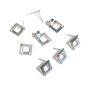 Postes para pendientes para la fabricación de joyería DIY, cuadrados huecos de acero inoxidable de 10 mm, plateados y dorados - Product Image 2