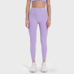 Evrlue Nouveau Double 6 No Embarrassment Line Nude Feel Yoga Pantalon Taille Haute Pêche Hanche Poche Latérale Sport Neuvième Pantalon - Product Image 1