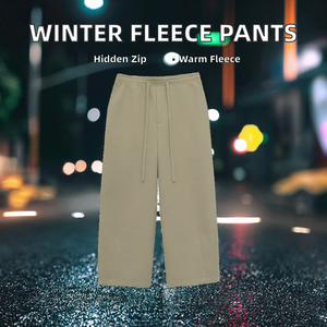 Streetwear Wholesale Autumn Fleece Mid Waist Vintage <b>Concealed</b> Zip Pocket Straight Leg Blank Sweat Pants OEM Service for Men - Product Image 2