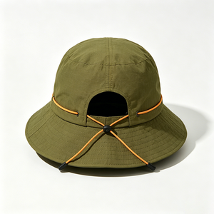 <b>Men</b> Olive Green Wide Brim Bucket <b>Hat</b> UPF50+ Quick Dry Ripstop Outdoor Fishing <b>Sun</b> <b>Hat</b> with Orange Wind Lanyard - Product Image 5