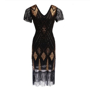 Robe de bal inspirée de Gatsby <span class=keywords><strong>Charleston</strong></span>, robe longue romantique pour femmes, col en V 3D, franges à paillettes, empire pour les fêtes art déco - Product Image 2