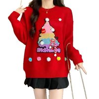 Pull de Noël pour femme, col rond, manches longues, tricoté, motif géométrique, pour les fêtes, décontracté, vêtements d'hiver
