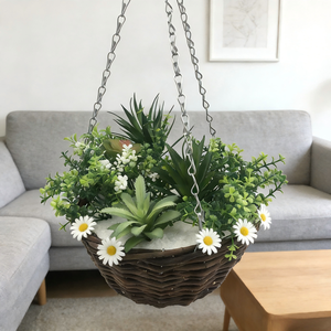 <span class=keywords><strong>Maceta</strong></span> Cuadrada de Hormigón Color Terracota con Arreglo de <span class=keywords><strong>Lavanda</strong></span> y Margaritas Artificiales - Decoración de Interiores - Product Image 4