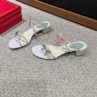 Cuir véritable avec nœuds roses et verts |   Chaussures de créateur de style fête et mariage, talons hauts de luxe