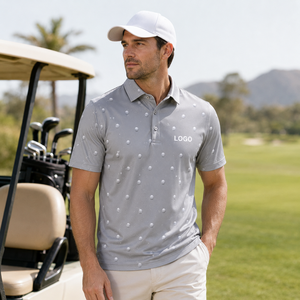 Chemises Polo de Golf Personnalisées avec Logo pour Hommes Gris Motif à Points en Relief 3D Manches Courtes Étiquette Privée Fabricant OEM ODM - Product Image 1