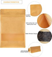 In Stock Plain Kraft Paper Food Packaging Bag with Window Food Grade 8 Side Seal Flat Bottom Pouch for Grain Food Scented Tea