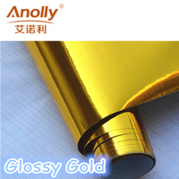 Vinilo Adhesivo Brillante Dorado Anolly PET para Plotter, Rollo de Vinilo con Diseño Metálico