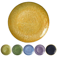 Assiettes de présentation en verre doré du fabricant, personnalisables, plusieurs couleurs, assiettes de dîner en verre bleu transparent, bord irrégulier, pour mariage