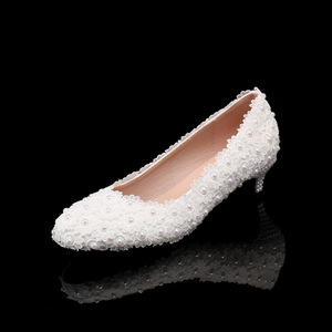 Sandali da donna Jia con tacco alto 7 cm, bianchi, con cinturino, decorati con perline, tacco quadrato, per feste, matrimoni, <span class=keywords><strong>scarpe</strong></span> da sposa e damigella d'onore in pizzo bianco. - Product Image 6