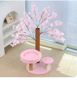 Tiragraffi per Gatti Durevole a Forma di Albero di Ciliegio Fatto a Mano, Rivestito in Corda di Sisal 68cm con Vaso in Plastica - Prodotto Artificiale - Product Image 3