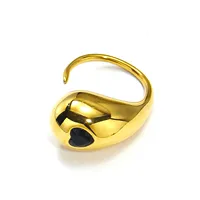 Bagues ouvertes tendance pour femmes en acier inoxydable plaqué or avec zircon coloré en forme de cœur et design goutte d'eau épaisse – Bijoux de mode