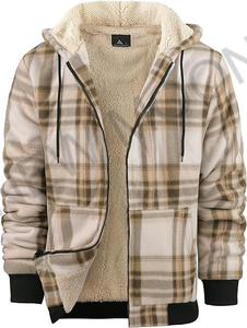<span class=keywords><strong>Giacca</strong></span> con Cappuccio in Finta <span class=keywords><strong>Pelle</strong></span> e Flanella per Uomo, Cappotto Invernale Caldo con Cerniera a Quadri e Fodera in Pile Sherpa - Product Image 3