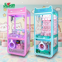 JiSun Machine de jeu d'arcade à grue en métal et acrylique entièrement transparente, personnalisable, 1 joueur, garantie 12 mois, accepte les pièces de monnaie