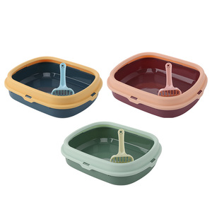 Bac à litière pour chat en plastique 6 couleurs Semi-fermé Toilette pour chien Bac à litière pour chat avec pelle - Product Image 1
