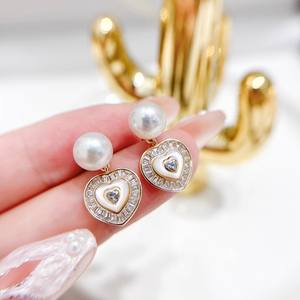 WENCHI 10975 22668DIY อุปกรณ์ตกแต่งมุก ต่างหูเงินแท้ S925 แบบเปล่า ดีไซน์แฟชั่นรูปหัวใจ สำหรับต่างหู DIY ขนาด 6-9 มม. - Product Image 1