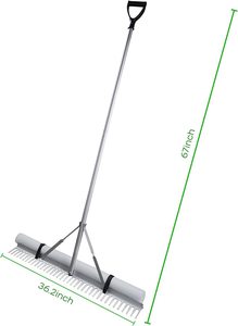 Râteau paysager réglable de 60 pouces, léger, argenté, avec manche en TPR, 37 dents, tête en aluminium de 36 pouces de large, pour l'élimination des mauvaises herbes, râteau de plage - Product Image 6