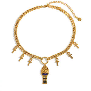 Collar con colgante de faraón egipcio dorado con dijes de Ankh, cadena de clavícula de varias capas para mujer, joyería de moda. - Product Image 5