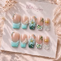 Ongles à presser faits main personnalisés ODM, courbes françaises de 2,5 carrés, couverture complète en PMMA, ongles 3D émaillés dorés, 10 pièces