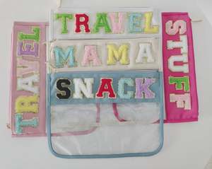 Bolsa de Cosméticos Transparente OEM con la Letra 'Mama', Parche de Playa, Monograma, Bolsa de Viaje Impermeable de PVC Transparente con Cierre de Cremallera y Nylon - Product Image 2