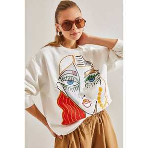 Sudadera Extra Grande para Mujer con Cuello Redondo y Estampado de Figuras, Tejido de Punto de 380 g/m², Estilo Transpirable - Product Image 1