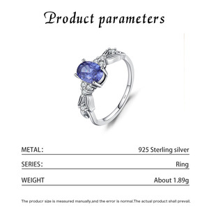 S925 <b>Silver</b> Sapphire <b>Ring</b> Oval Cut Prong Setting Flower Pattern Rhodium Plated Women's Engagement Gemstone <b>Ring</b> - Product Image 5