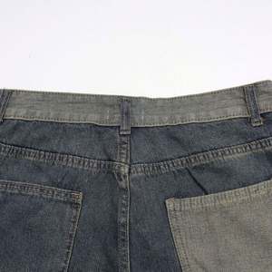 Shorts en jean décontractés à la mode, fabriqués sur mesure, effet délavé, couleur contrastée, ourlet retroussé, respirant, coupe ample, jean droit, été - Product Image 4