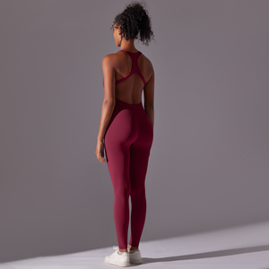 Bahar spor dikişsiz Yoga tulum tek parça ince vücut spor Backless Bodysuit kalça asansör Pilates Fitness Yoga giysileri kadınlar için