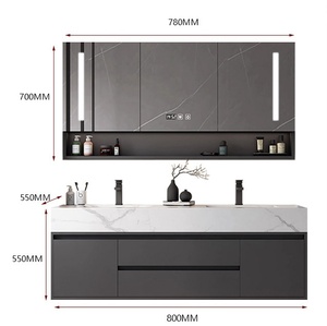 Meuble de salle de bain moderne de luxe léger et simple avec double vasque intégrée en céramique sans joint et miroir intelligent - Product Image 6