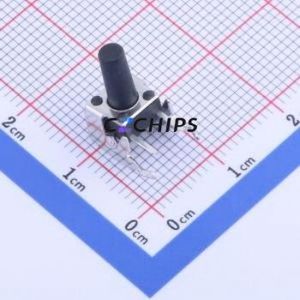 TS-1093C-A145B3-D1 Tactile Switch Bent Lead Through Hole-4P,6x6mm Single Pole Single Throw Round Button 2.5N Right Angle Insert - Product Image 1