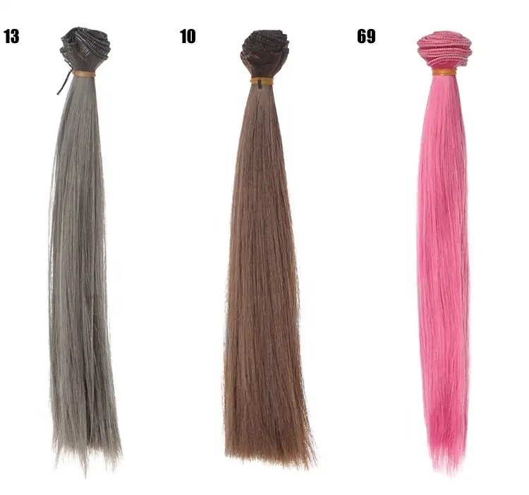 Trame de cheveux lisses colorés 25*100cm, extensions capillaires synthétiques pour perruque de poupées