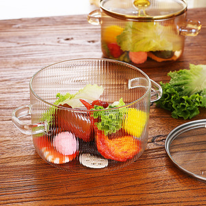 Casserole en verre borosilicate transparent de 1,5 L avec couvercle compatible induction au design moderne pour la cuisine à domicile - Product Image 4