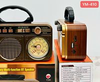 Speaker Portabel Retro YM-410, Jam, Dekorasi Meja, Pemutar Radio FM AM SW3 BAND RADIO 5W Bass TF USB