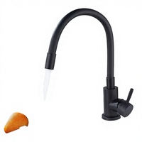 Robinet de cuisine moderne en acier à poignée unique avec col flexible, universel chaud/froid, à poser sur comptoir, pour hôtels et centres commerciaux