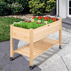 Wooden Elevated Hydroponic Garden <strong>Bed</strong> Planting Box Lockable Wheels Mobile Storage Eco-friendly Home Outdoor <strong>Block</strong> Contemporary - Product Image 2
