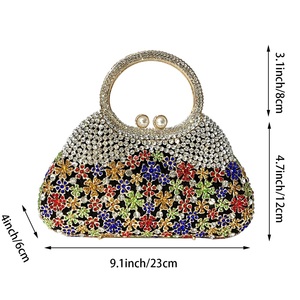 Vintage Floral Crystal Evening Bag for Women Pretty Rhinestones Top Handle <b>Purse</b> Date Nights Handbag - Product Image 2